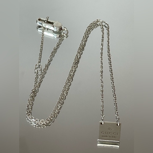 GUCCI Logo 925 Sterling Silver Pendant Necklace - Picture 6 of 7